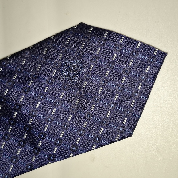 Versace silk necktie - navy blue w diamonds plaid